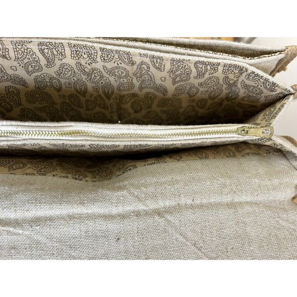 Clutch/Summer Handbag-Bamboo Handle Lgt.Tan/Navy B. - Picture 4 of 10